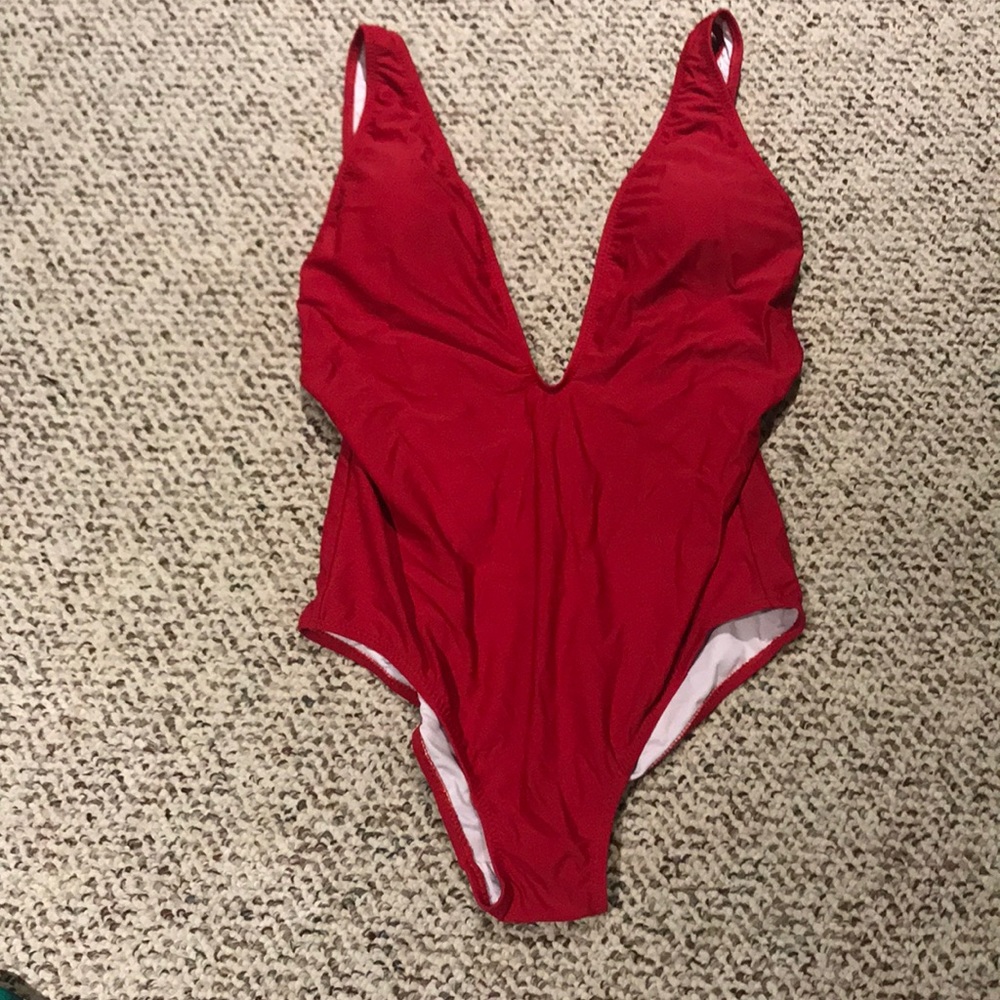 Red deep plunge One Piece Swimsuit